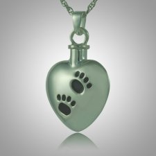 Black Pet Paw Print Heart Cremation Jewelry